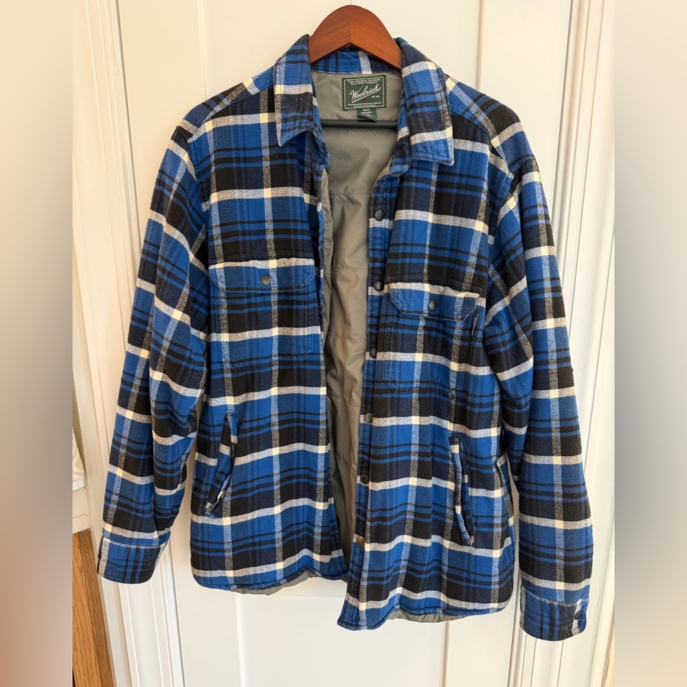 Woolrich Vintage Blue and Black Insulated Plaid Flannel Shirt Jacket